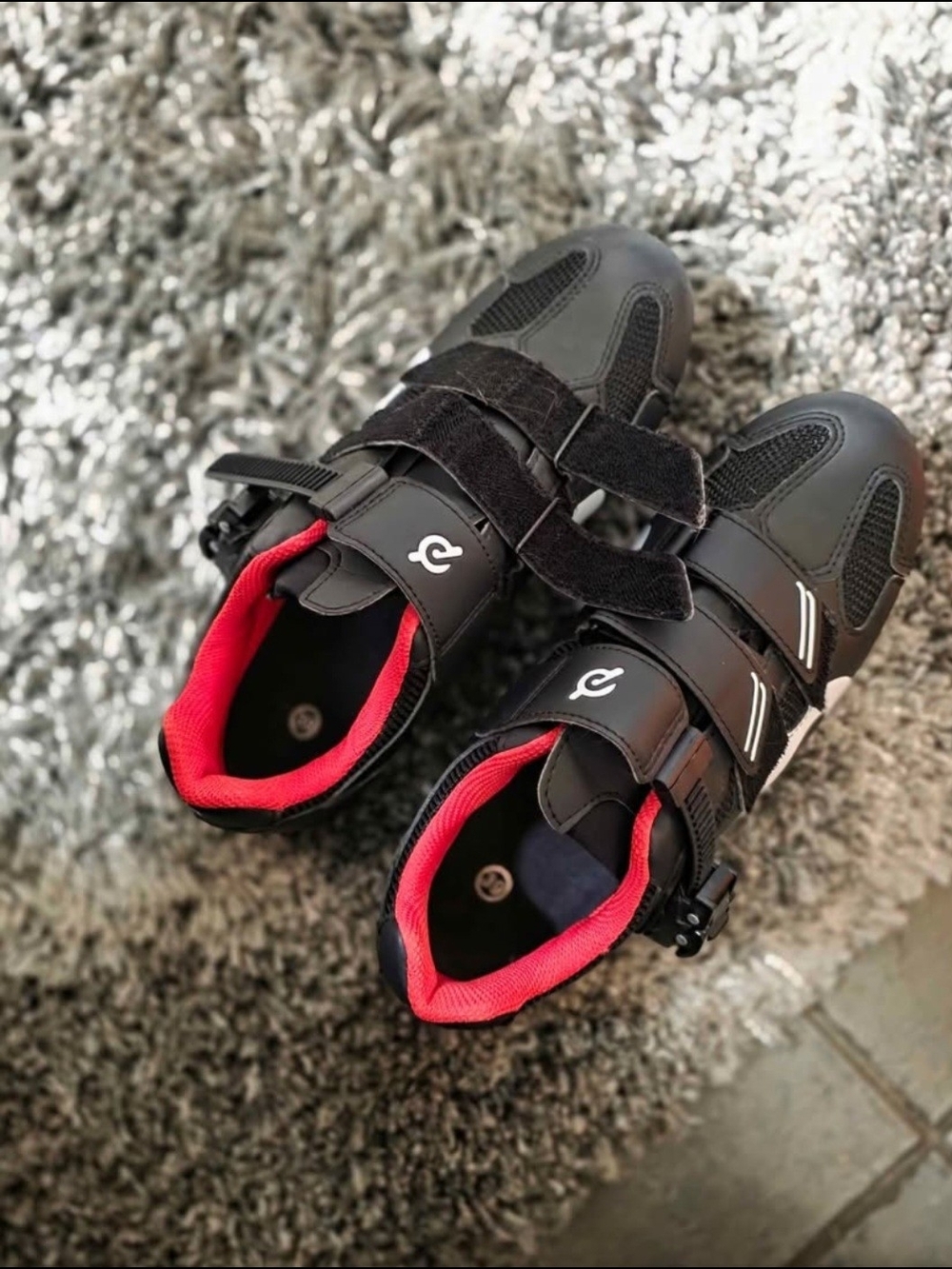 Peloton Black Athletic Cycling Shoes with Red Lining